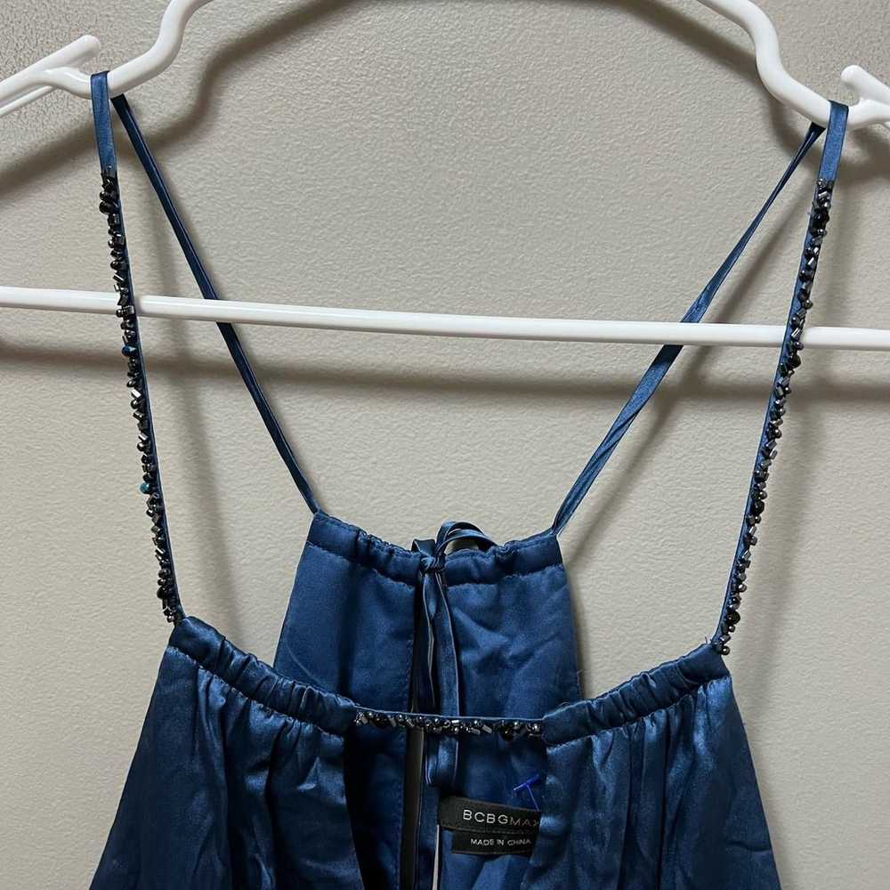 BCBGMaxAzria Navy Blue Jeweled key hole 100% silk… - image 2