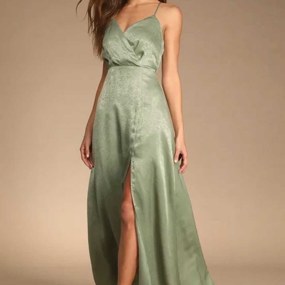 Lulus | Sage Satin Maxi Dress - image 1