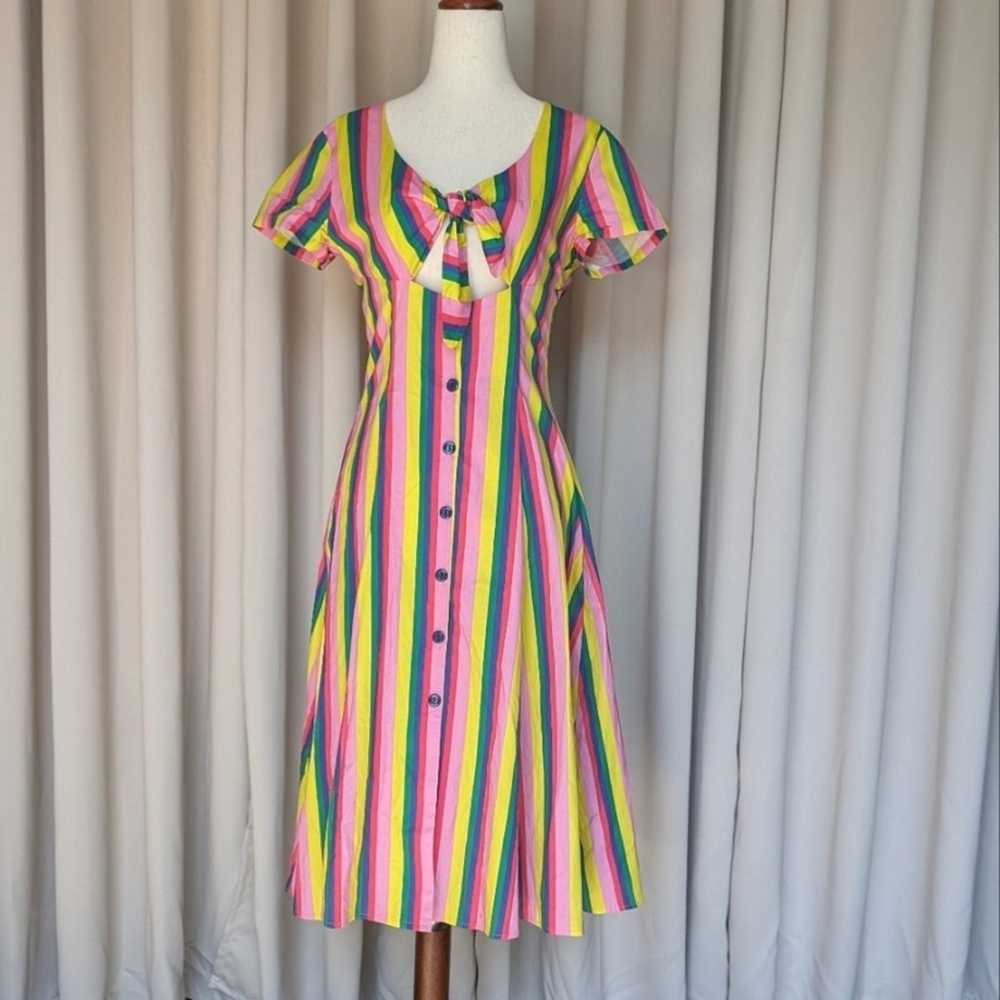 STAUD Alice Rainbow Stripe Tie Front Fit n Flare … - image 3