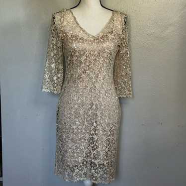 Kay Unger Silver & Pale Blue Embellished Lace store Cut Out Mini Dress