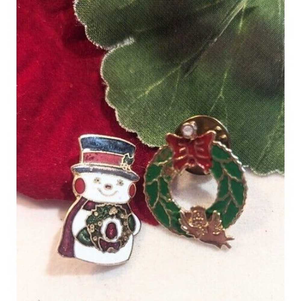 2 Vintage Christmas Enamel Brooches Pins Holiday … - image 1