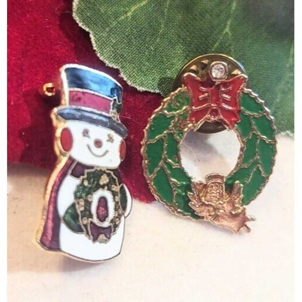 2 Vintage Christmas Enamel Brooches Pins Holiday … - image 2