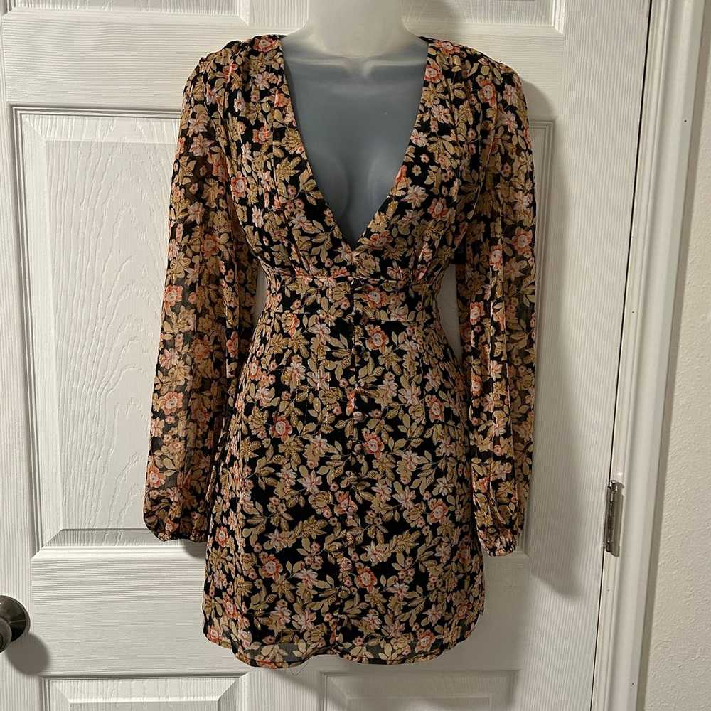 Nasty Gal Floral V Neck Fitted Mini Dress - image 3