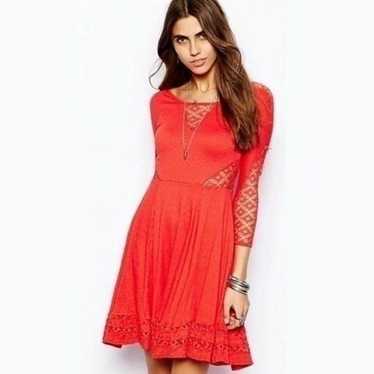 Free People Red Lace Cut Out Fit & Flare Dress Med