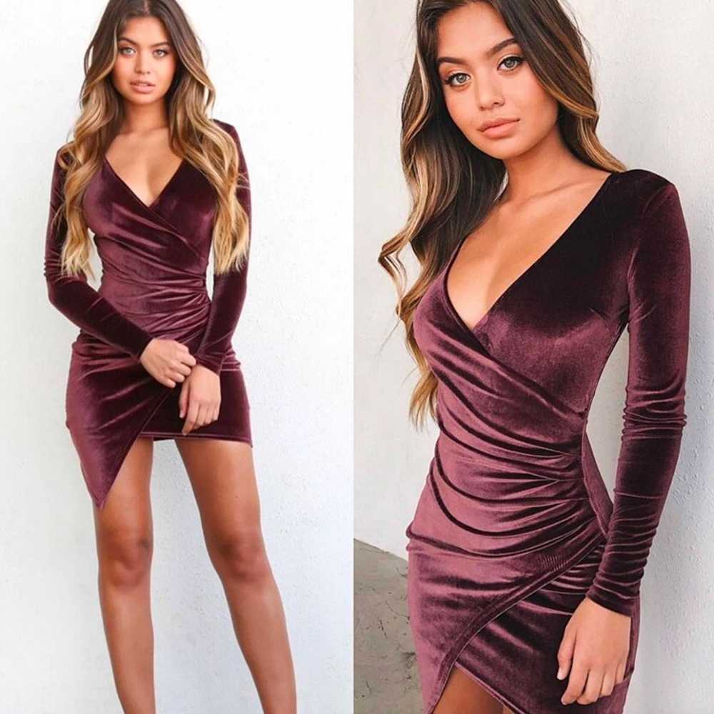 REVOLVE TIGER MIST Estelle Plum Velvet Dress Long… - image 1