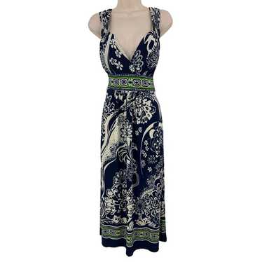 Size 12 NAVY BLUE ABSTRACT FLORAL PRINT MIDI/MAXI… - image 1