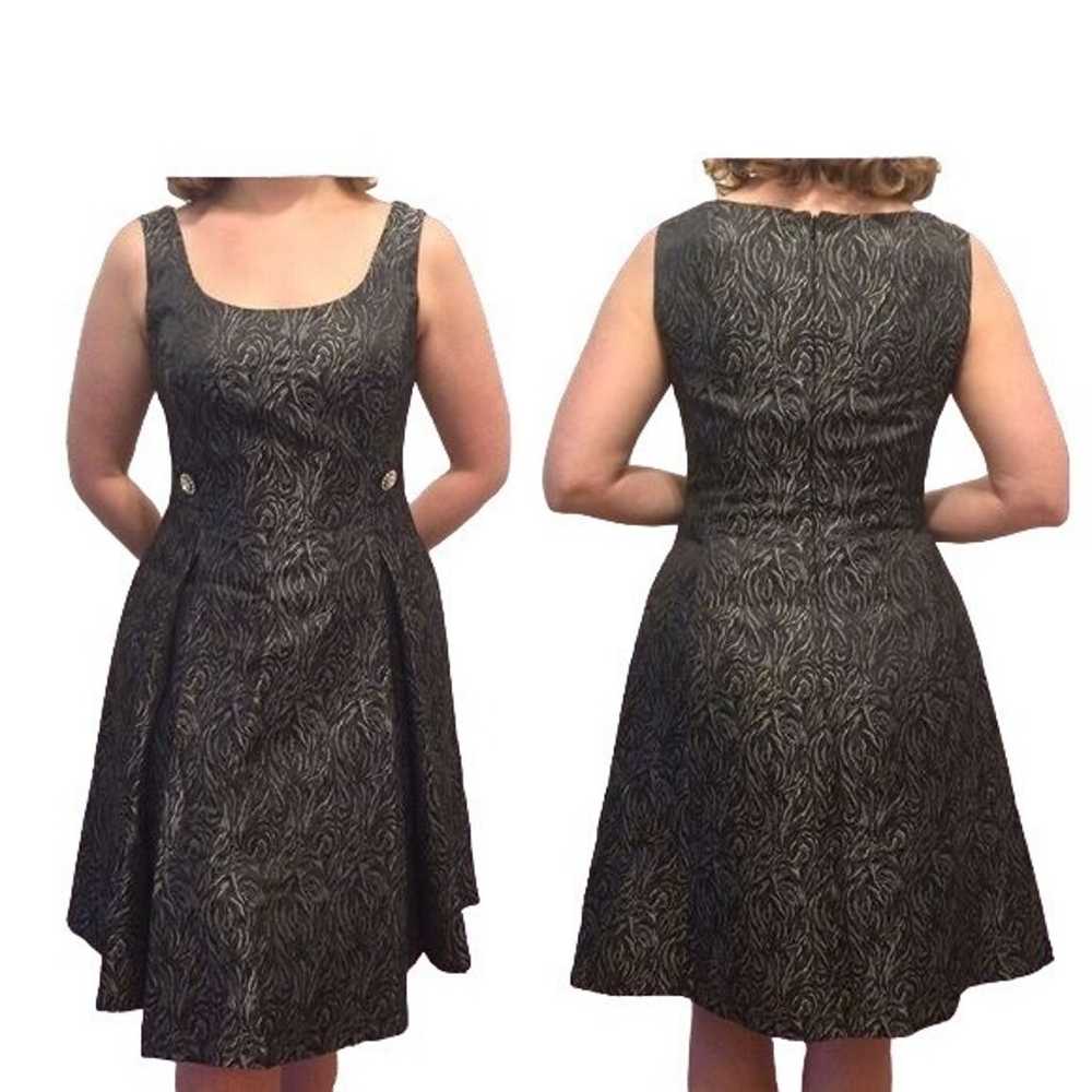 Size 14 BLACK/SILVER JACQUARD FIT & FLARE DRESS W… - image 6