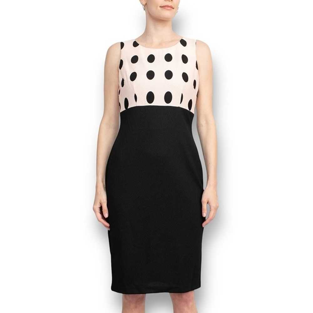 Size 14W 1X PINK/BLACK POLKA DOT BODICE MIDI SHEA… - image 1