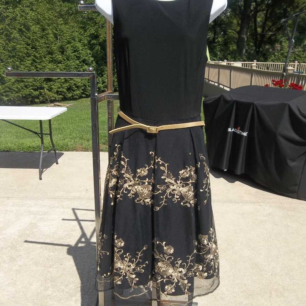 NWOT R&K BLACK&GOLD EMB GORGEOUS DRESS W BELT 14 - image 2