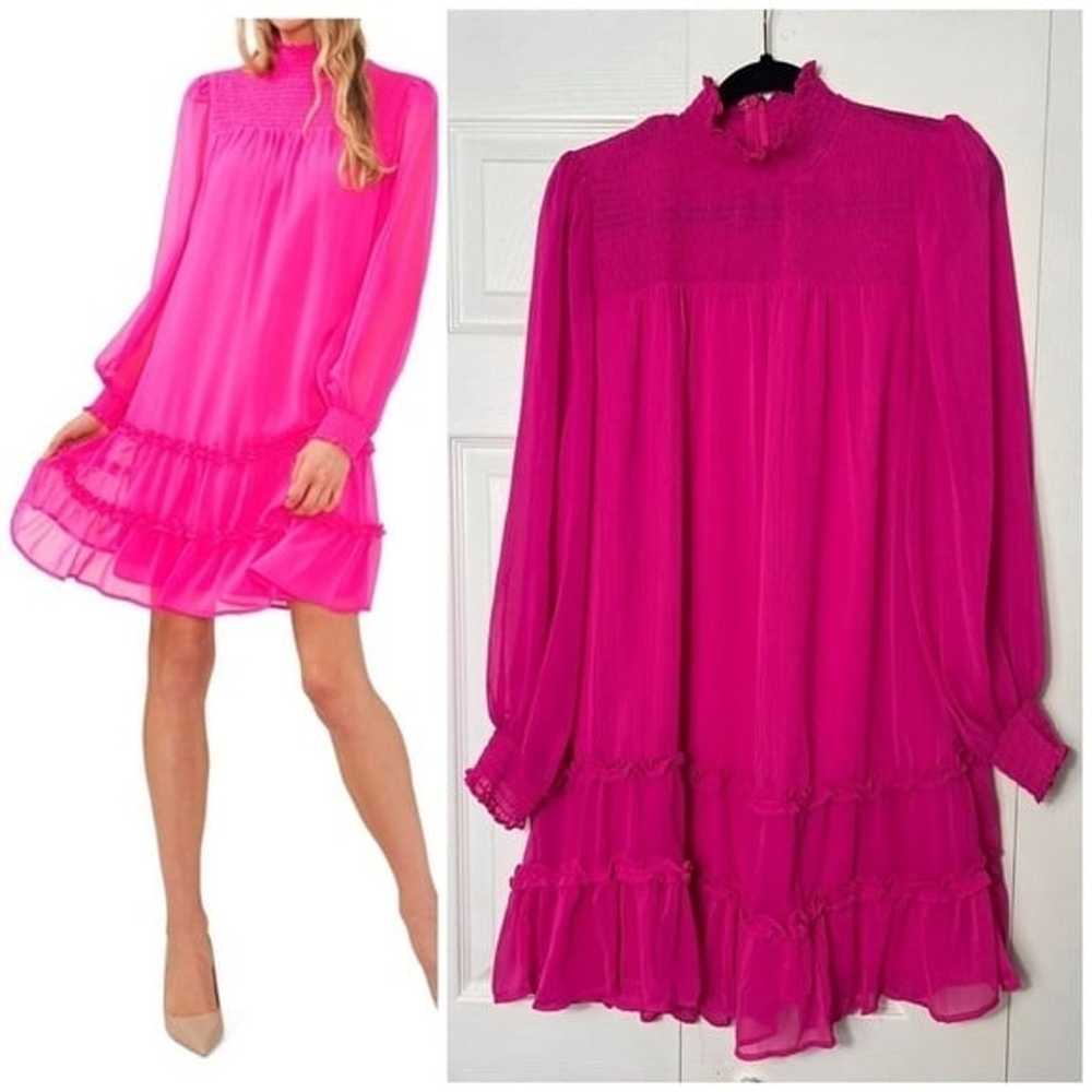 CeCe Neon Hot Pink Ruffled Yoryu Mock Neck Smocke… - image 1