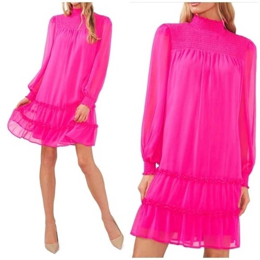 CeCe Neon Hot Pink Ruffled Yoryu Mock Neck Smocke… - image 2