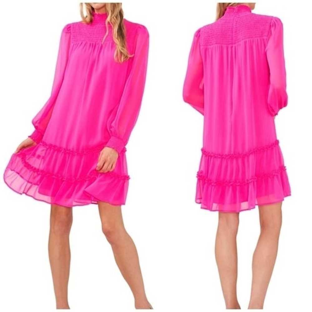 CeCe Neon Hot Pink Ruffled Yoryu Mock Neck Smocke… - image 4