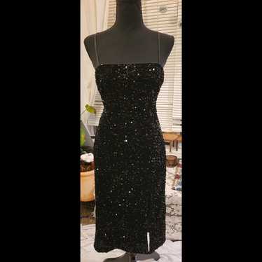 Lulus Black Sequin Velvet Midi Dress