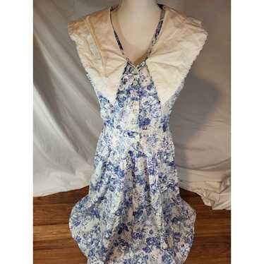 1980’s Eber San Francisco Blue White Floral Dress… - image 1