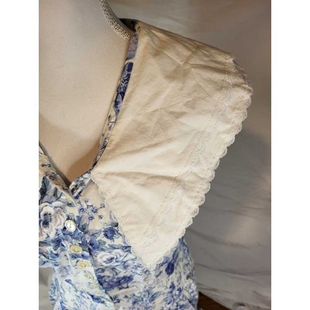 1980’s Eber San Francisco Blue White Floral Dress… - image 2