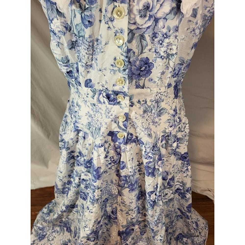 1980’s Eber San Francisco Blue White Floral Dress… - image 3