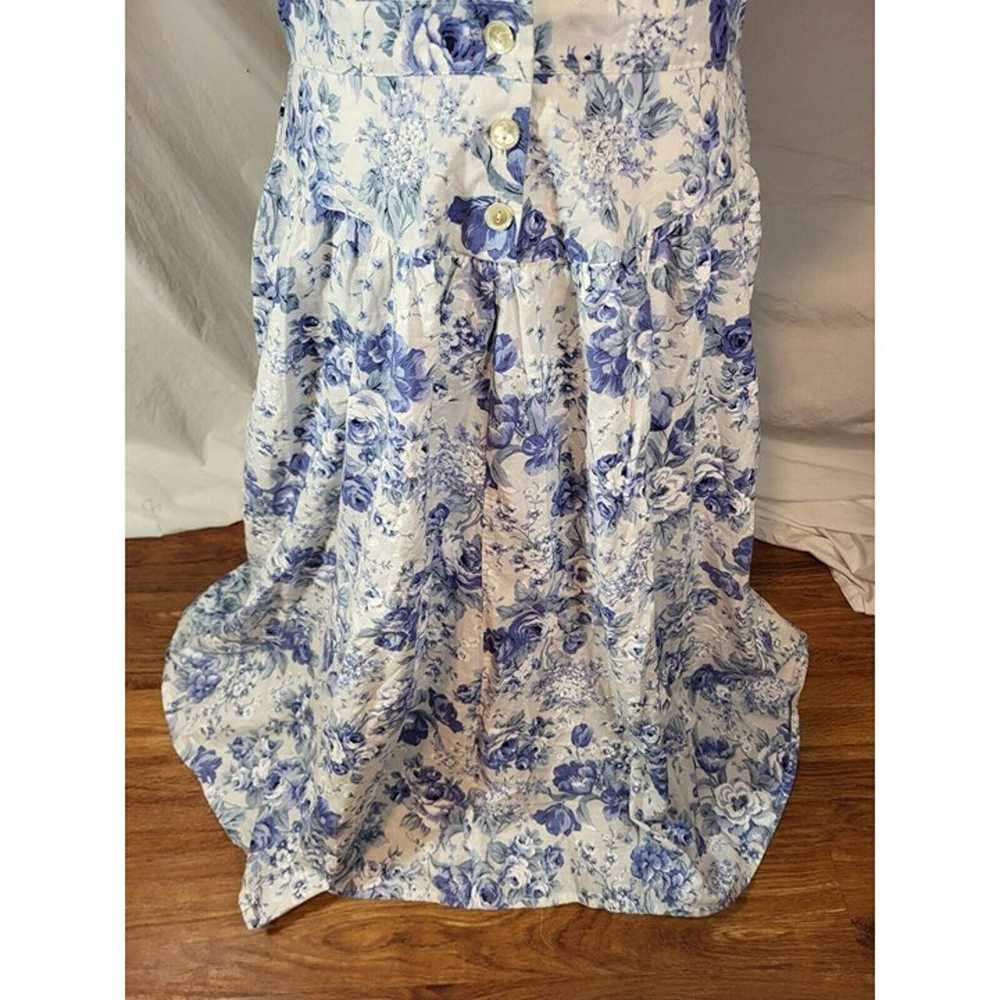 1980’s Eber San Francisco Blue White Floral Dress… - image 4