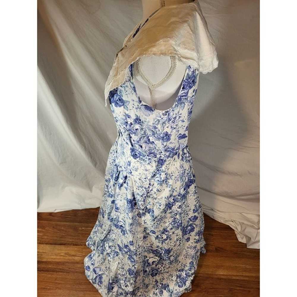 1980’s Eber San Francisco Blue White Floral Dress… - image 5