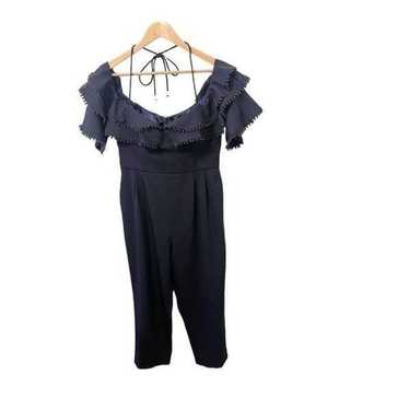 Sheike Navy Blue Off the Shoulder Cropped Jumpsuit