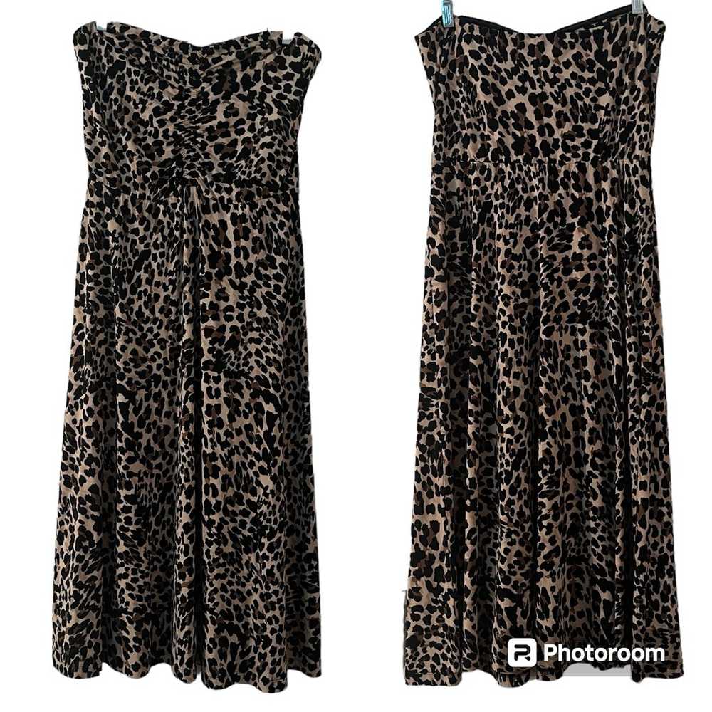 Sosandar Leopard Print Ruched front bandeau dress… - image 1