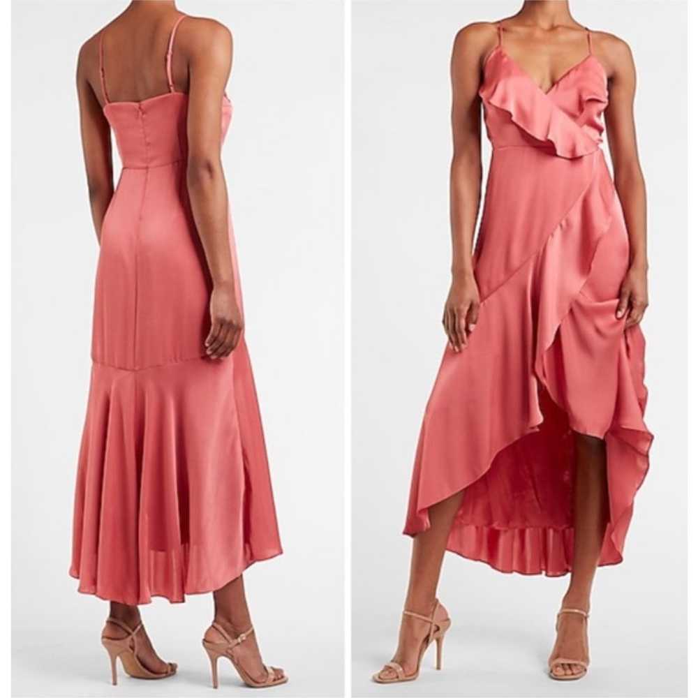 Express Satin Ruffle Wrap Hi-Lo Maxi Dress - image 1