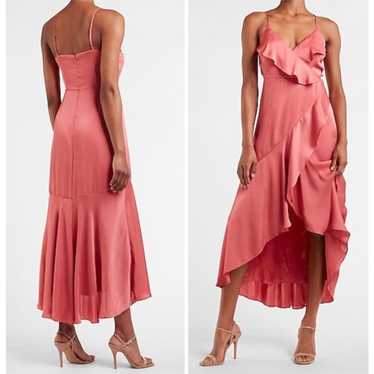 Express Satin Ruffle Wrap Hi-Lo Maxi Dress - image 1