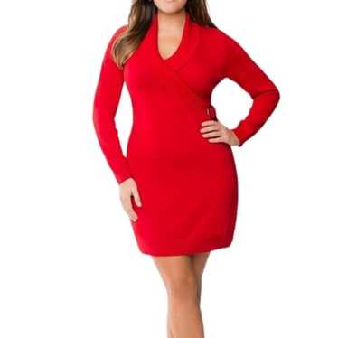 Lane Bryant Red Sweater Faux Wrap Dress