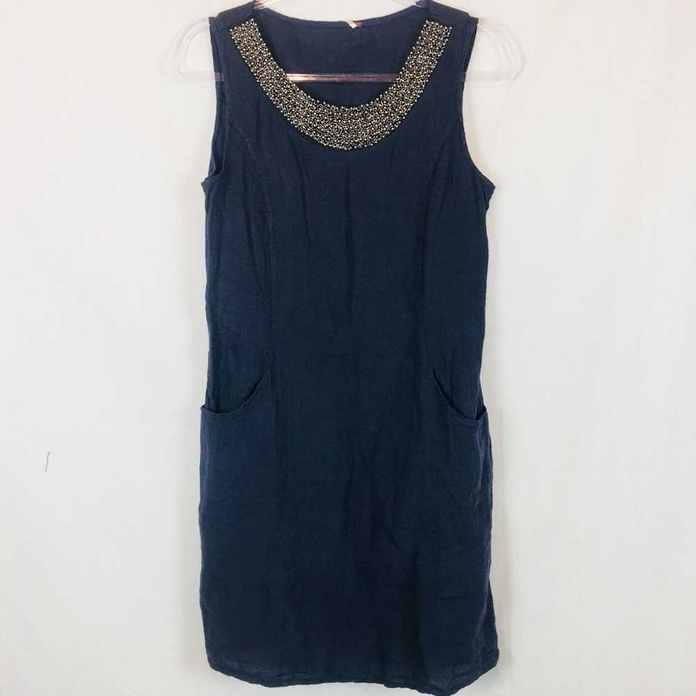 Free People | Linen Beaded Neckline Sheath Dress S - image 1