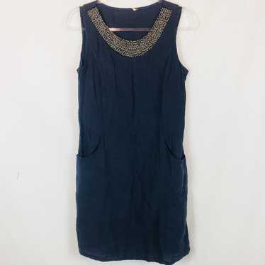 Free People | Linen Beaded Neckline Sheath Dress S - image 1