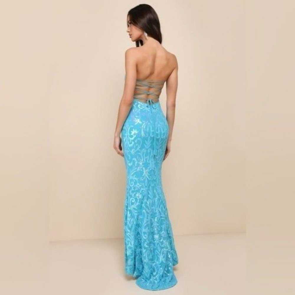 Lulu's Glam Aura Blue Iridescent Sequin Strapless… - image 10