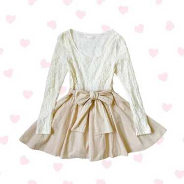 liz lisa lace floral bow beige dress