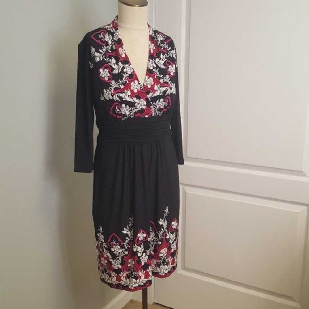 WHBM Black Floral Jersey Knit Stretch Dress - image 1