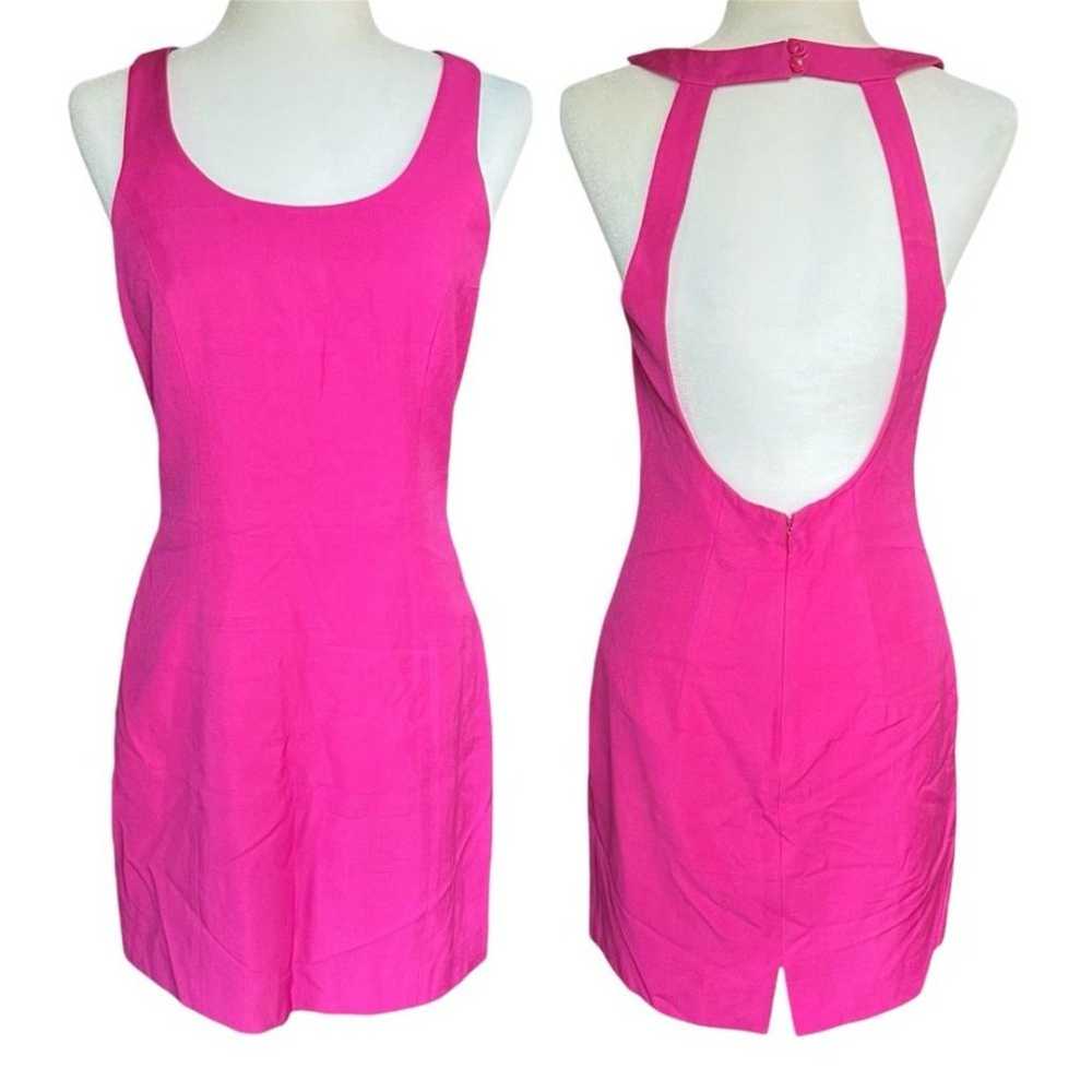 Vintage Kay Unger 100% silk hot pink open low bac… - image 1