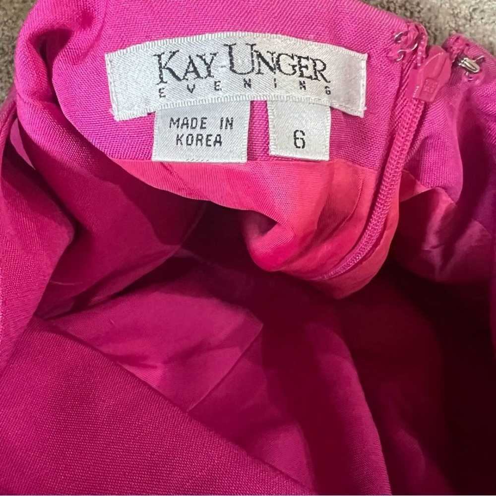 Vintage Kay Unger 100% silk hot pink open low bac… - image 4