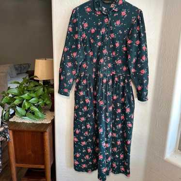 Vintage EDDIE BAUER Floral Button Corduroy Dress,… - image 1