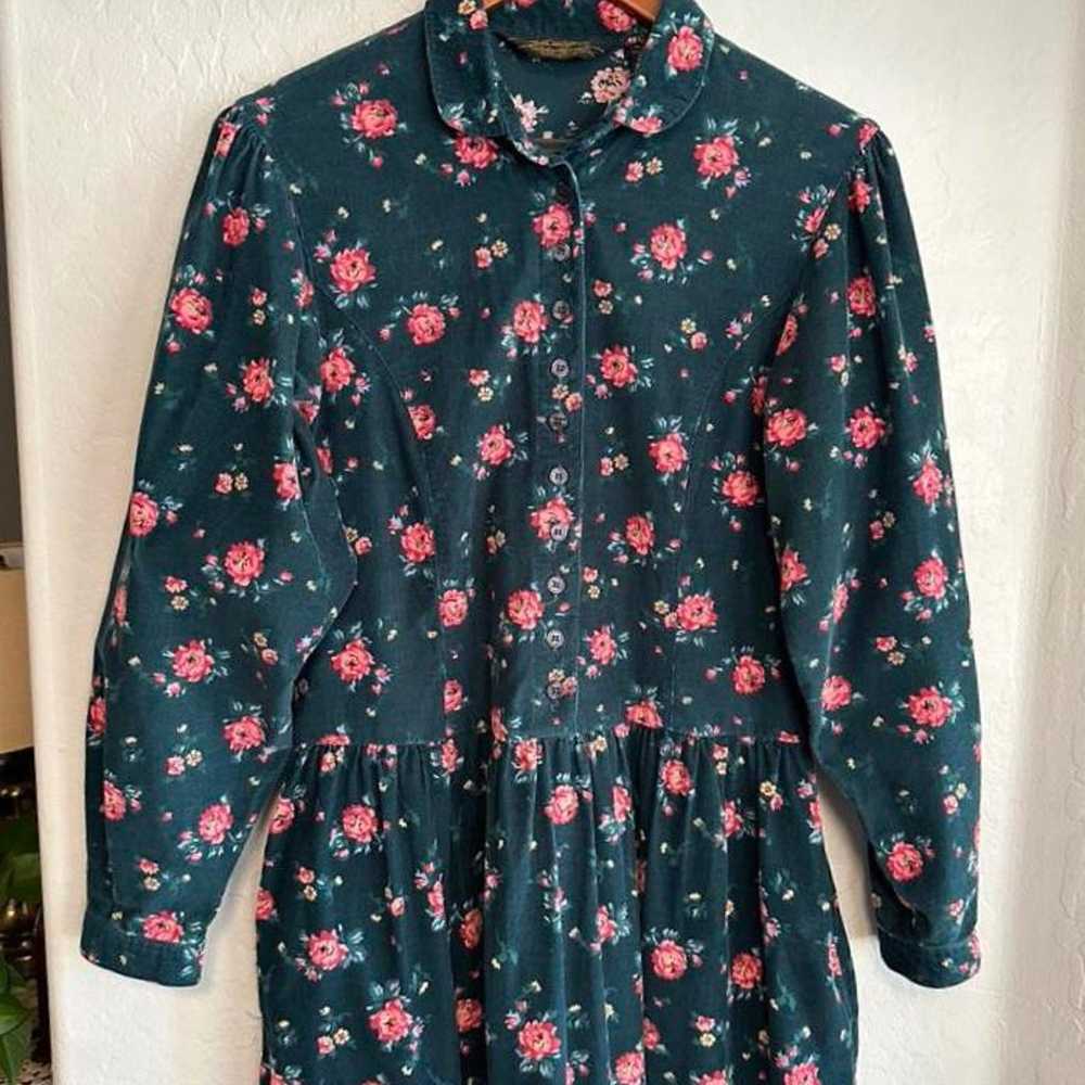 Vintage EDDIE BAUER Floral Button Corduroy Dress,… - image 4