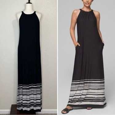 Soma Halter Black Gray Striped Maxi Dress - image 1