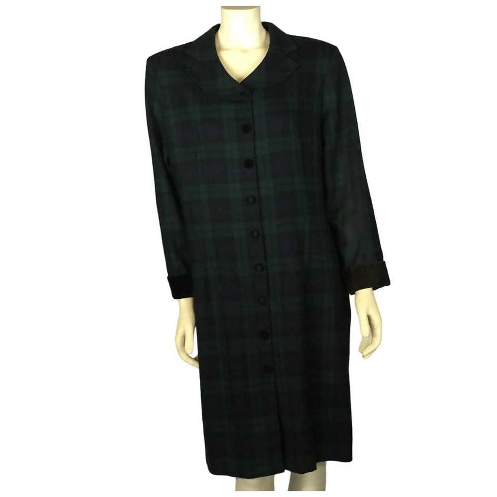 Vintage Brooks Brothers plaid Green & Navy coatdr… - image 1