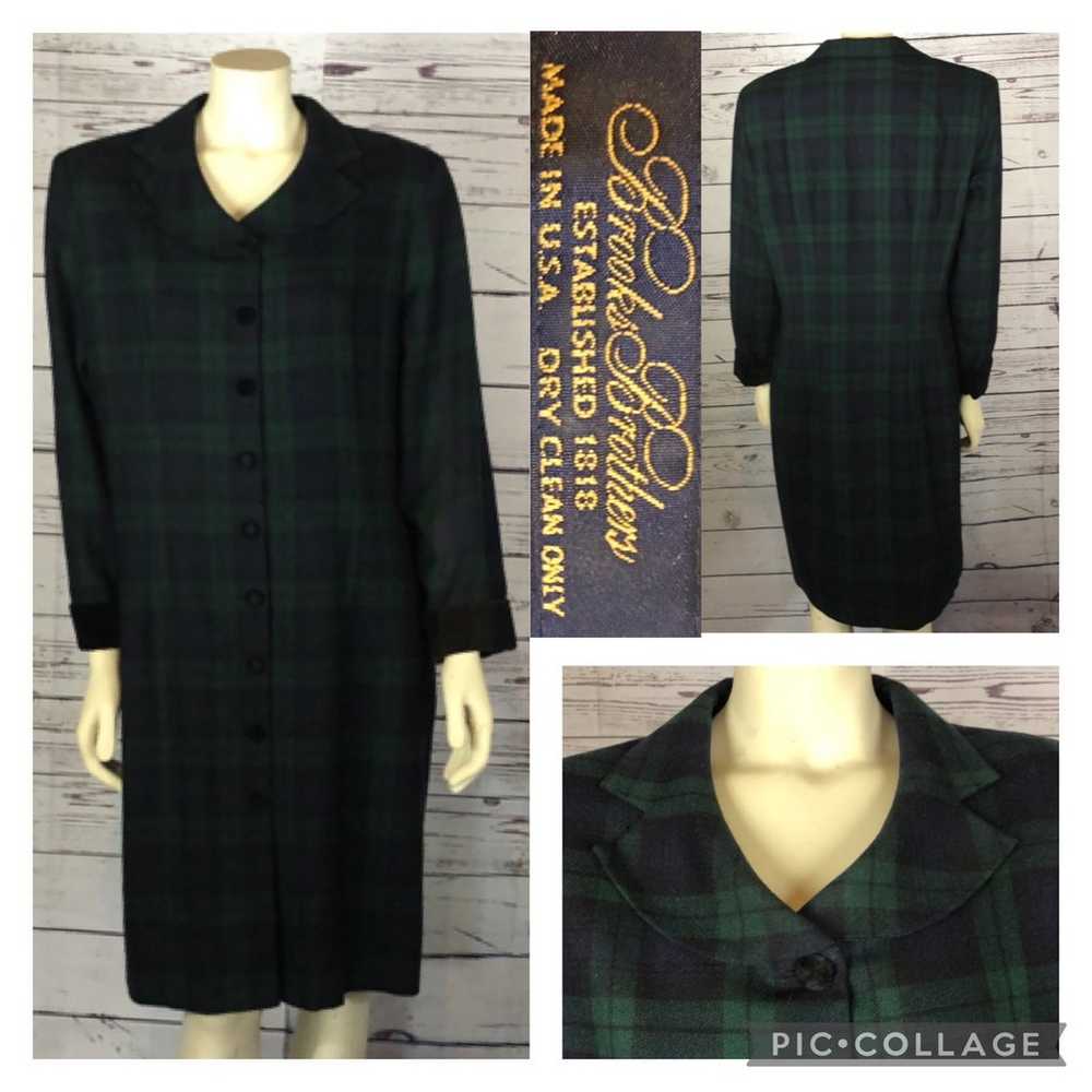 Vintage Brooks Brothers plaid Green & Navy coatdr… - image 2