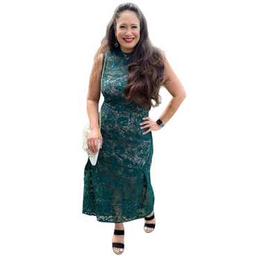 Chelsea28 Green Lace Illusion Midi Trumpet Dress S