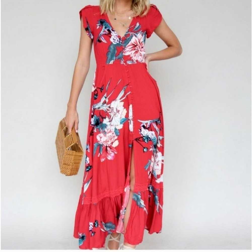 Jaase Carmen Red Floral Maxi Dress Size Medium Bo… - image 1