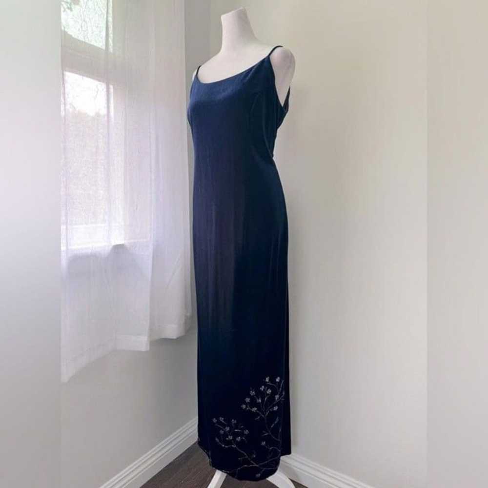 Vintage Y2K After Dark Blue Velvet Beaded Evening… - image 1