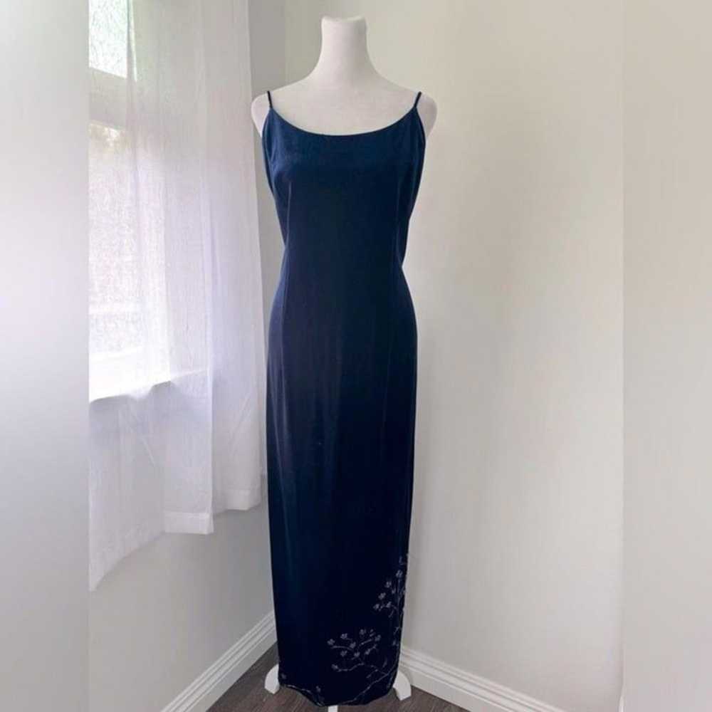 Vintage Y2K After Dark Blue Velvet Beaded Evening… - image 2