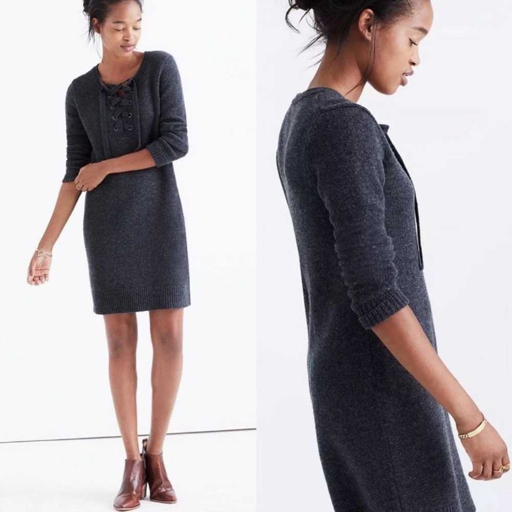 Madewell Lace Up Merino Wool Sweater Dress Minima… - image 2