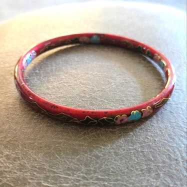 Vintage Red Floral Cloisonne Enamel Bangle - image 1