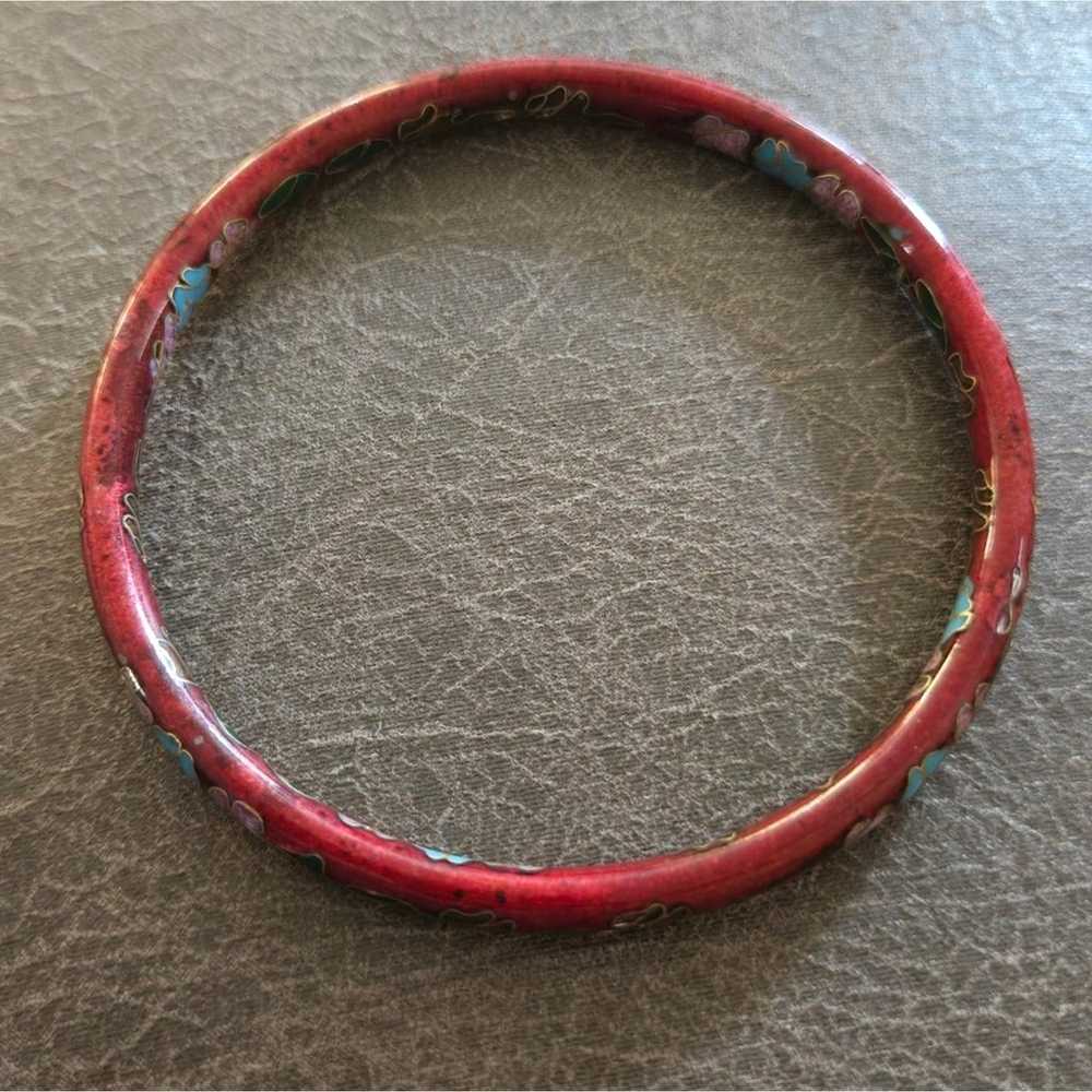 Vintage Red Floral Cloisonne Enamel Bangle - image 2