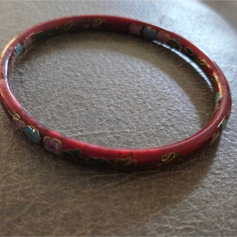 Vintage Red Floral Cloisonne Enamel Bangle - image 4