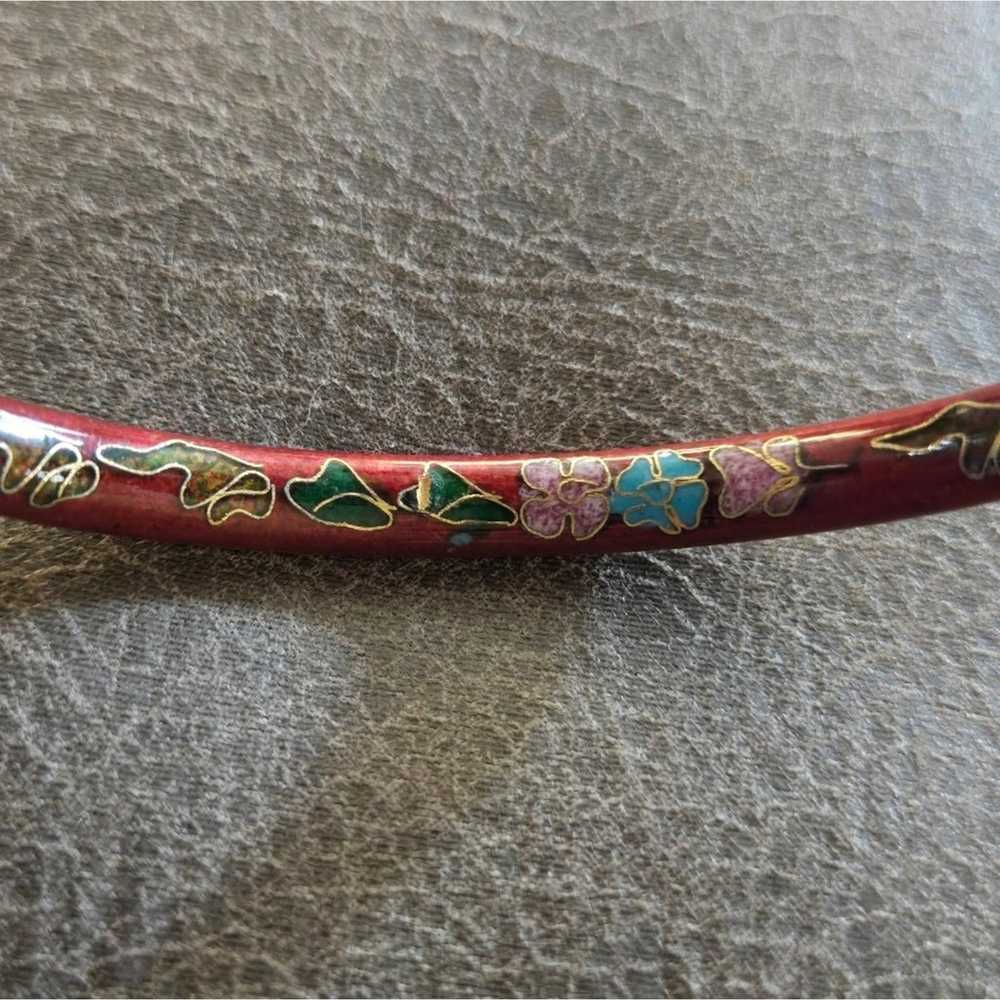 Vintage Red Floral Cloisonne Enamel Bangle - image 5