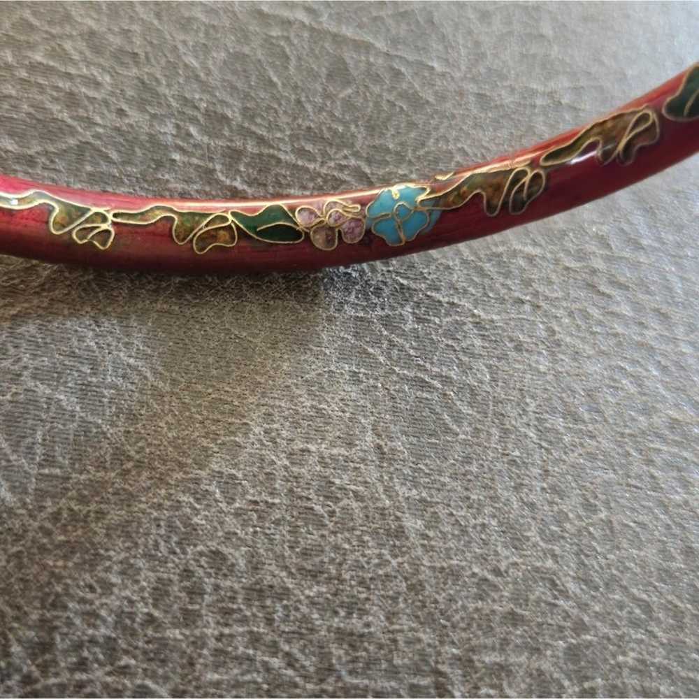 Vintage Red Floral Cloisonne Enamel Bangle - image 6