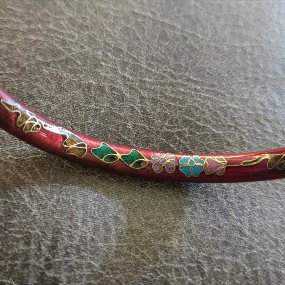 Vintage Red Floral Cloisonne Enamel Bangle - image 7